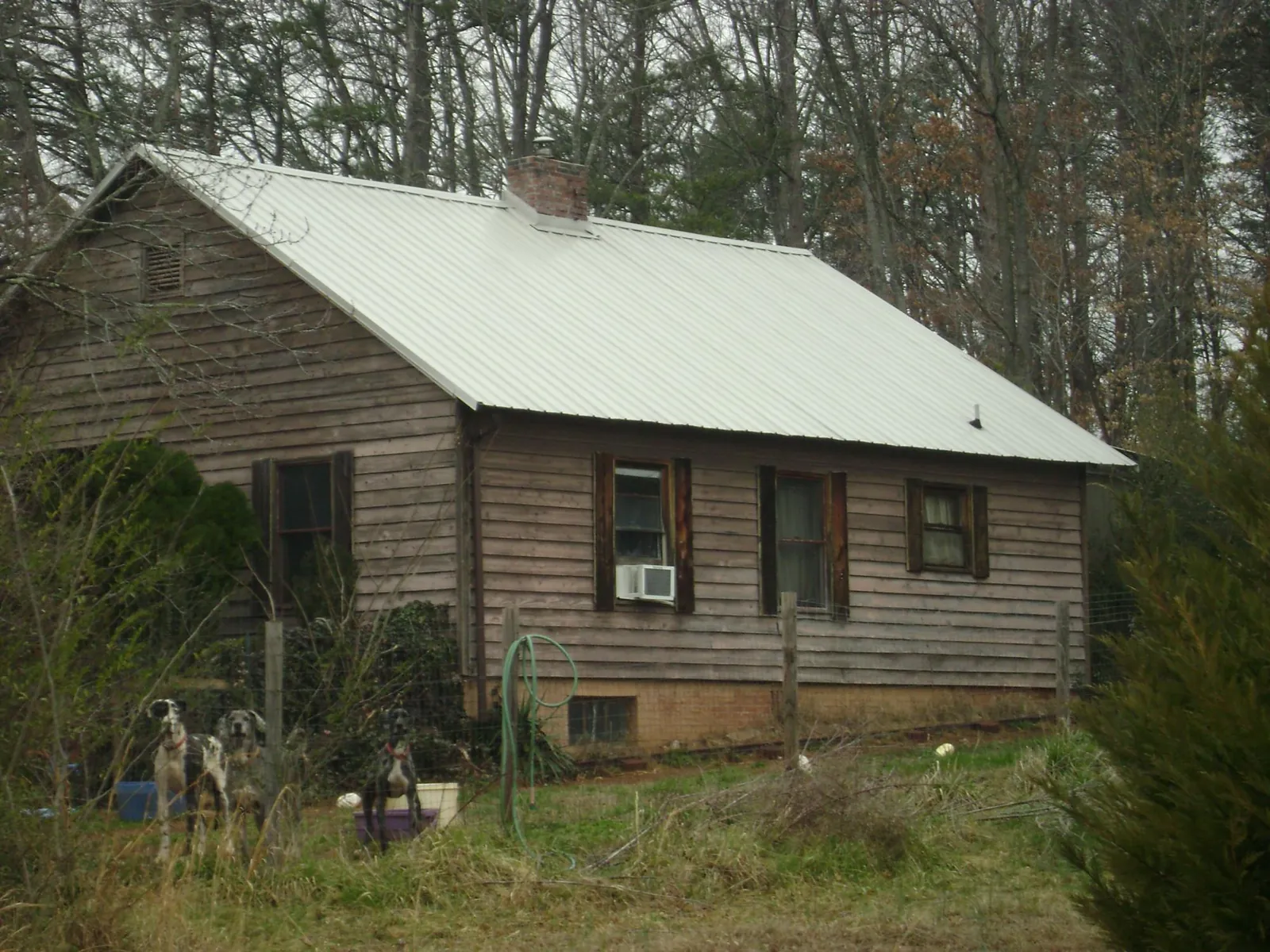 White metal roof on an old wood sided farmhouse, from a Asphalt Shingle Roof Repair job in Fowler